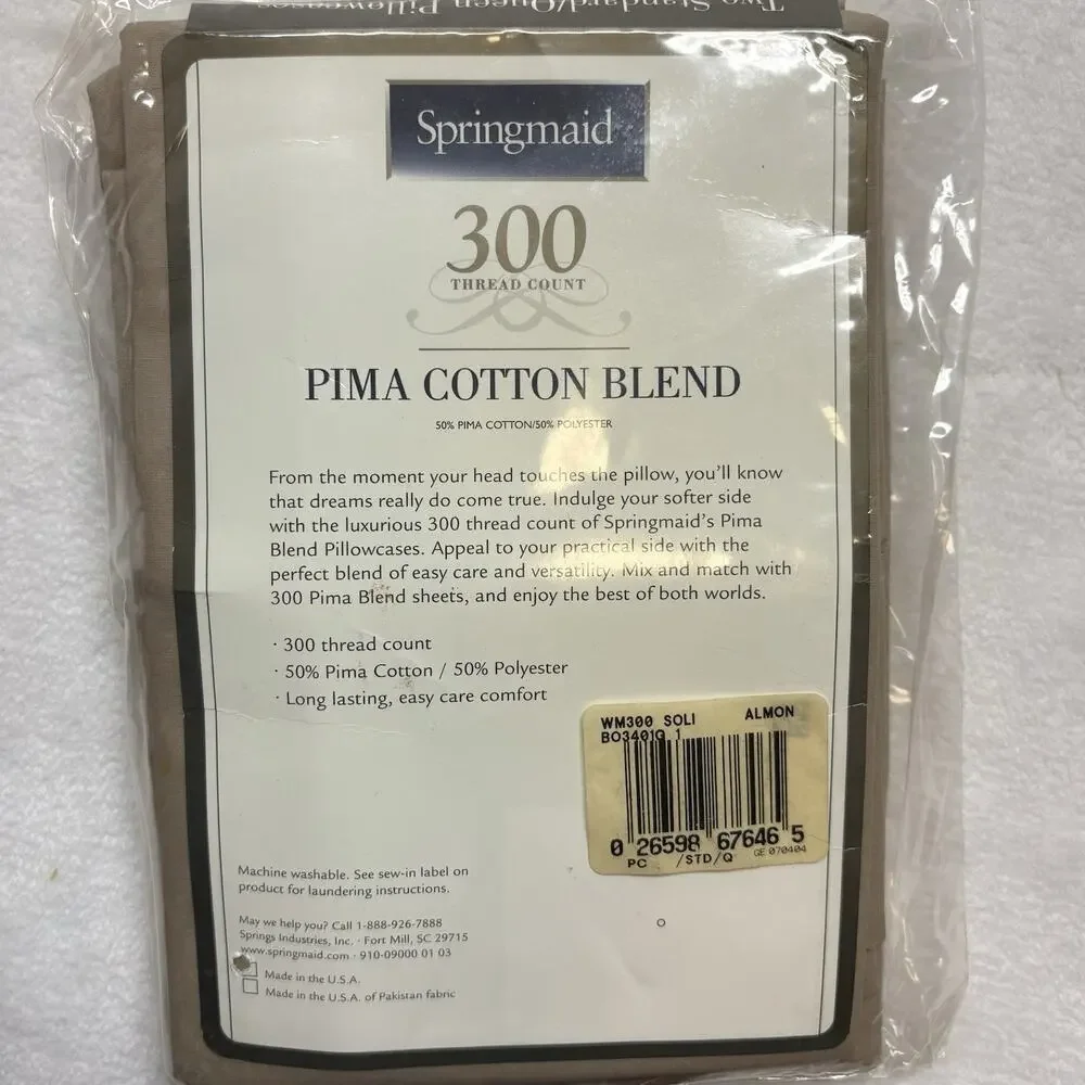 Springmaid Vintage Pillowcases Pima Cotton 300TC Standard Tan Pillowcases NEW
